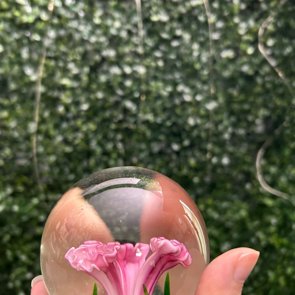 Pink Flower Glass Paperweight